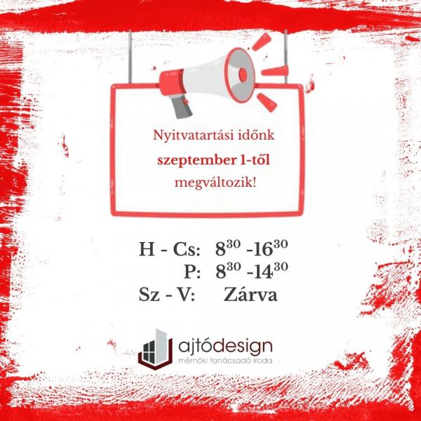 Nyitvatartási idő változás